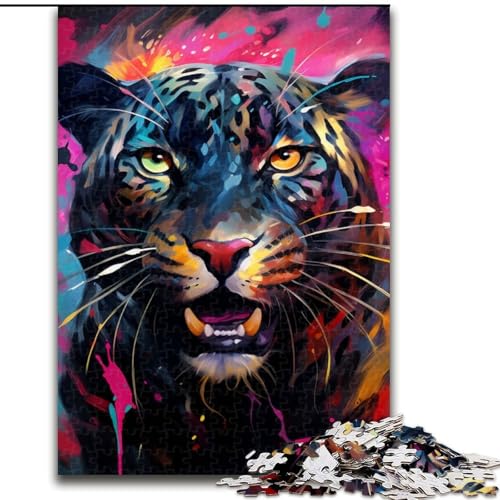 1000-teiliges Puzzle für Erwachsene, schwarzer Leopard, Holzpuzzle, pädagogisches und unterhaltsames Indoor-Spiel für die Heimdekoration (Größe 38x26cm) von WGLINGX