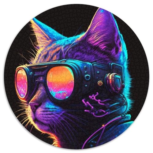 1000-teiliges Puzzle für Erwachsene, süße Katzen-Rundpuzzles für 1000-teiliges Denkspiel, interaktives Familienspiel, geeignet für Kinder ab 14 Jahren (67,5x67,5cm) von WGLINGX