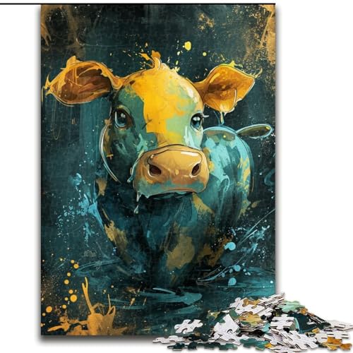 1000-teiliges Puzzle für Erwachsene, süße kleine gelbe Kuh, Holzpuzzle für Erwachsene, anspruchsvolles DIY-Denkspiel, interaktive Familienaktivität (Größe 50x75cm) von WGLINGX