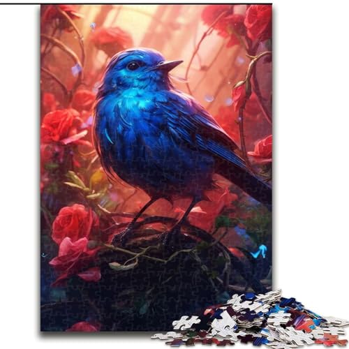 1000-teiliges Puzzle für Erwachsene, süßer Kleiner Blauer Vogel, Holzpuzzle für Erwachsene, Weihnachten, Halloween, Muttertag, Neujahr, Ostergeschenk (Größe 50x75cm) von WGLINGX