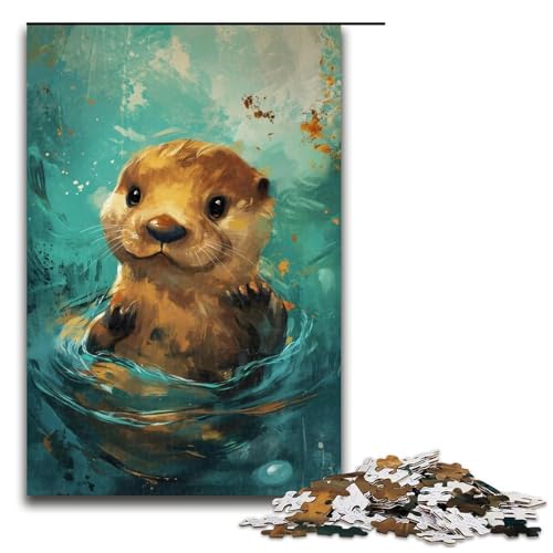 1000-teiliges Puzzle für Erwachsene, süßer Kleiner gelber Otter, Puzzle für Erwachsene, Holzpuzzle, tolle Geschenke zu Weihnachten (Größe 50 x 75 cm) von WGLINGX