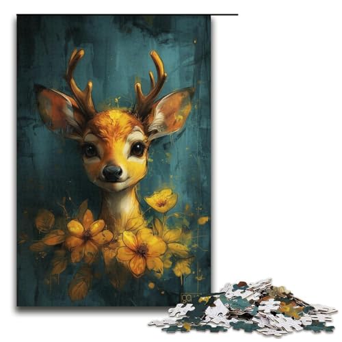 1000-teiliges Puzzle für Erwachsene, süßes kleines gelbes REH, Puzzle für Erwachsene, Papppuzzle, tolle Geschenke zu Weihnachten (Größe 38 x 26 cm) von WGLINGX