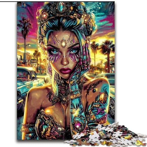 1000-teiliges Puzzle für Erwachsene, tätowierte Frau, Holzpuzzle für Erwachsene, Geburtstage, Weihnachten, Halloween, Erntedankfest, Ostern (Größe 50x75cm) von WGLINGX