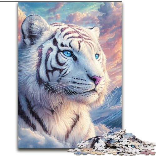 1000-teiliges Puzzle für Erwachsene, weißer Tiger, Holzpuzzle für Erwachsene, Geburtstage, Weihnachten, Halloween, Erntedankfest, Ostern (Größe 50x75cm) von WGLINGX
