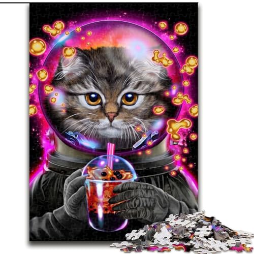 1000-teiliges Puzzle für Erwachsene,Astronauten-Katze,Bubble Tea,Puzzles 1000 Teile für Erwachsene,Spielzeug,Geschenk,pädagogisches,intellektuelles,entspannendes Spaßspiel für die ganze Familie50x75cm von WGLINGX