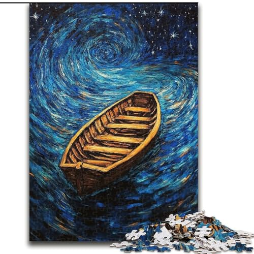 1000-teiliges Puzzle für Erwachsene,Boot unter dem Nachthimmel,unmögliches Puzzle für Erwachsene,Geschenk zum Selbermachen,Spaß,geeignet für die Dekoration von Zuhause,Wohnzimmer und Büro (50x75cm) von WGLINGX