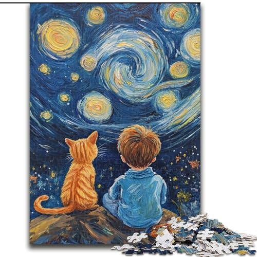 1000-teiliges Puzzle für Erwachsene,Katze und kleiner Junge,unmögliches Puzzle für Erwachsene,Geschenk zum Selbermachen,Spaß,geeignet für die Dekoration von Zuhause,Wohnzimmer und Büro (Größe 50x75cm) von WGLINGX