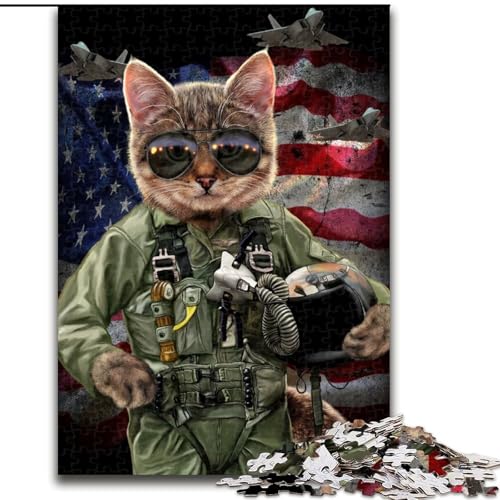 1000-teiliges Puzzle für Erwachsene,Katzenpilot in der Luftwaffe,Puzzle 1000 Teile für Erwachsene,Spielzeug,Geschenk,pädagogisch wertvoll,intellektuell,entspannend,lustiges Familienspiel,Größe 50x75cm von WGLINGX