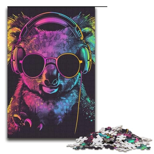 1000-teiliges Puzzle für Erwachsene,Koala mit Kopfhörern und Sonnenbrille,Puzzle – anspruchsvolles Spiel,jedes Teil ist einzigartig – anspruchsvolles,unterhaltsames Spiel für die ganze Familie von WGLINGX