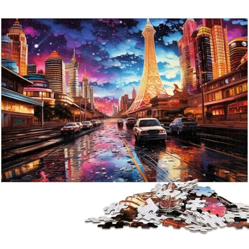 1000-teiliges Puzzle für Erwachsene,Psychedelisches Las Vegas Strip bei Nacht-Puzzle – anspruchsvolles Spiel,jedes Teil ist einzigartig – anspruchsvolles,unterhaltsames Spiel für die ganze Familie von WGLINGX