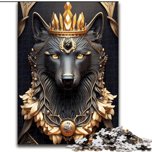 1000-teiliges Puzzle für Erwachsene,schwarzer Wolf,goldenes Art-Deco-Puzzle,1000 Teile für Erwachsene,Spielzeug,Geschenk,pädagogisches intellektuelles Dekomprimierungsspaß,Familienspiel,Größe 50x75cm von WGLINGX