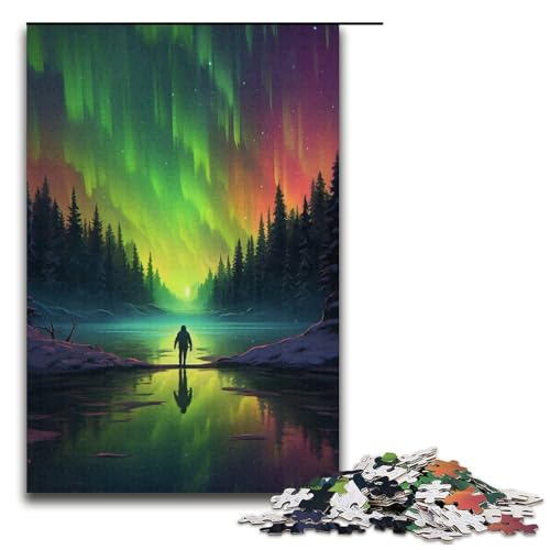 1000-teiliges Puzzle für Erwachsene „Aurora am Himmel“ mit passendem Poster und Quizblatt, 38 x 26 cm von WGLINGX