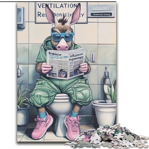 1000-teiliges Puzzle für Erwachsene „Donkey Go Toilet“, Holzpuzzle für Erwachsene, anspruchsvolles DIY-Denkspiel, interaktives Familienspiel (Größe 50x75cm) von WGLINGX