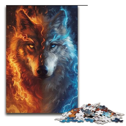 1000-teiliges Puzzle für Erwachsene „EIS- und Feuerwolf“-Puzzle – anspruchsvolles Spiel, jedes Teil ist einzigartig – anspruchsvolles, unterhaltsames Spiel für die ganze Familie (Größe 38 x 26 cm) von WGLINGX