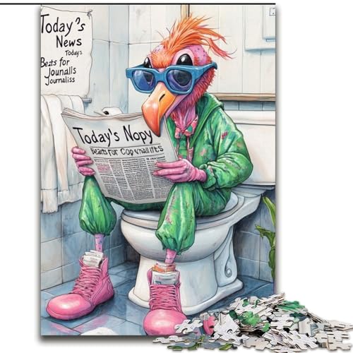 1000-teiliges Puzzle für Erwachsene „Flamingo Go Toilet“ aus Pappe, anspruchsvolles DIY-Denkspiel, interaktives Familienspiel (Größe 26x38cm) von WGLINGX