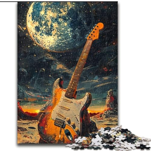 1000-teiliges Puzzle für Erwachsene „Gitarre auf dem Mond“. Puzzle für Erwachsene mit 1000 Teilen, Feiertage und Geburtstage (Größe 26x38cm) von WGLINGX