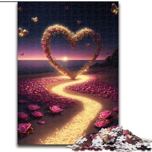 1000-teiliges Puzzle für Erwachsene „Herz am Strand“, 1000 Teile, anspruchsvolles Denkspiel für Teenager, perfekt als Heimdekoration oder Geschenk, Größe 50x75cm von WGLINGX