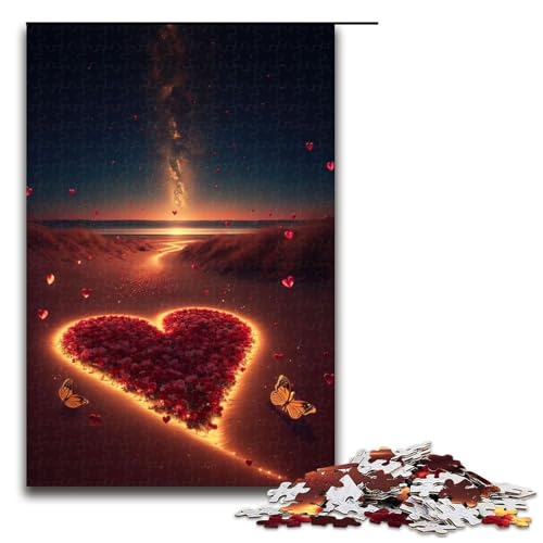 1000-teiliges Puzzle für Erwachsene „Herz am Strand“ – anspruchsvolles Spiel, jedes Teil ist einzigartig – anspruchsvolles, unterhaltsames Spiel für die ganze Familie (Größe 50 x 75 cm) von WGLINGX