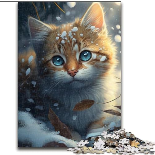 1000-teiliges Puzzle für Erwachsene „Kätzchen im Schnee“ aus Pappe, herausfordernd und unterhaltsam, Familienaktivität, Größe 26x38cm von WGLINGX