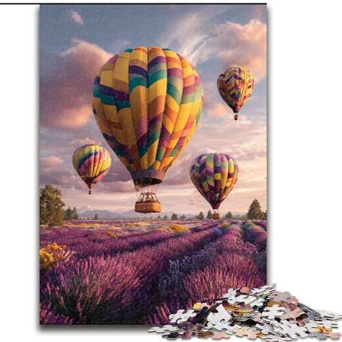 1000-teiliges Puzzle für Erwachsene „Lavendel-Heißluftballon“, 1000 Teile Puzzle für Erwachsene mit interaktivem Familienspiel, Kinder ab 14 Jahren (Größe 26x38cm) von WGLINGX