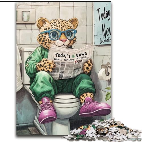 1000-teiliges Puzzle für Erwachsene „Leopard Go Toilet“, Holzpuzzle, Familieninteraktion und lustiges Geschenk, lebendiges abstraktes Design (Größe 50x75cm) von WGLINGX