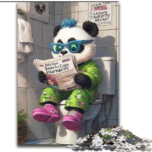1000-teiliges Puzzle für Erwachsene „Panda Go Toilet“ aus Pappe, pädagogisches und unterhaltsames Indoor-Spiel für die Inneneinrichtung (Größe 26x38cm) von WGLINGX