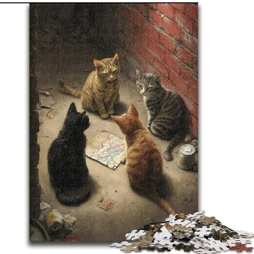 1000-teiliges Puzzle für Erwachsene „Party Cats“, Holzpuzzle für Erwachsene, bunt, lustig, herausfordernd und knifflig (Größe 50x75cm) von WGLINGX
