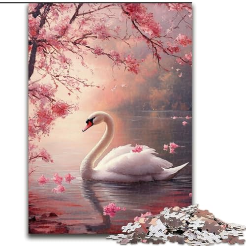 1000-teiliges Puzzle für Erwachsene „Weißer Schwan“, Holzpuzzle für Erwachsene, bunt, lustig, herausfordernd und knifflig (Größe 50x75cm) von WGLINGX
