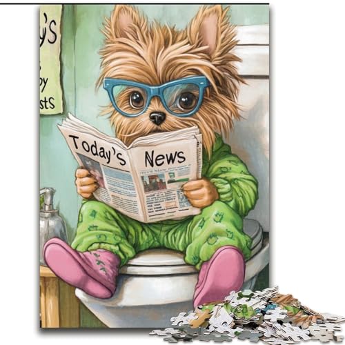1000-teiliges Puzzle für Erwachsene „Yorkshire Terrier Go Toilet“, 1000 Teile Puzzle, Geschenke, Heimdekoration und interaktives Familienspiel, (Größe 26x38cm) von WGLINGX