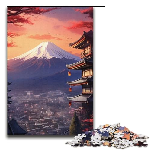 1000-teiliges Puzzle für Erwachsene Sonnenuntergang am Berg Fuji, DIY-Puzzlespielzeug mit passendem Poster und Quizblatt (Größe 38 x 26 cm) von WGLINGX