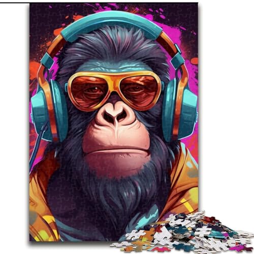 1000-teiliges Puzzle für Erwachsene mit Affenkopfhörern, Kartonpuzzle, lehrreich und unterhaltsam, Indoor-Spiel für die Inneneinrichtung (Größe 26x38cm) von WGLINGX