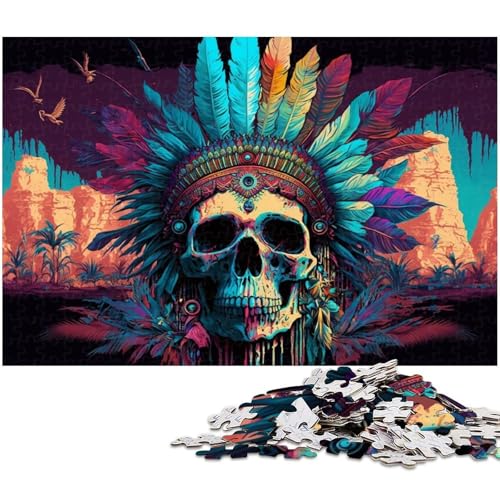 1000-teiliges Puzzle für Erwachsene mit indischem Totenkopf und vollständig ineinandergreifenden, zufällig geformten Teilen (Größe 38 x 26 cm) von WGLINGX