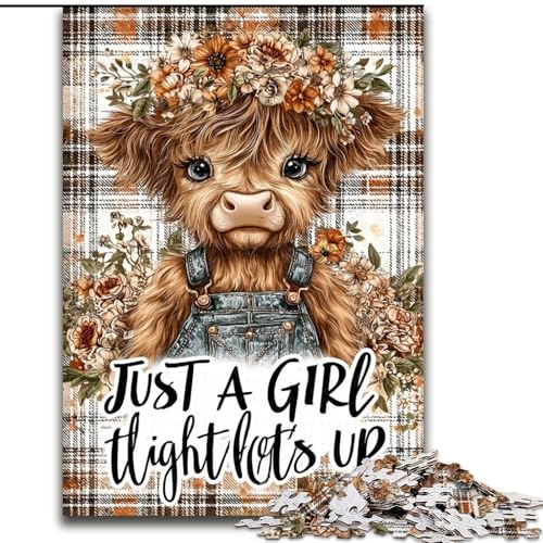 1000-teiliges Puzzle für Erwachsene mit süßer Hochlandkuh Unmögliches Puzzle für Erwachsene Anspruchsvolles DIY-Denkspiel für Teenager (Größe 26x38cm) von WGLINGX
