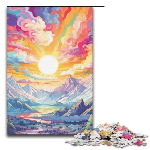 1000-teiliges Puzzle für Erwachsene und Teenager, Berg mit bunten Sternen, Puzzle für Papierpuzzle, Heimdekoration (Größe 38 x 26 cm) von WGLINGX
