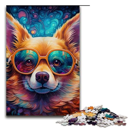 1000-teiliges Puzzle für Erwachsene und Teenager, Corgi mit Brille, Puzzles für Holzpuzzle, Heimdekoration (Größe 50 x 75 cm) von WGLINGX