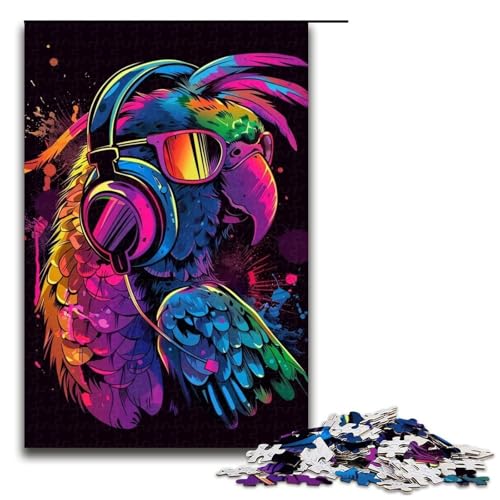 1000-teiliges Puzzle für Erwachsene und Teenager, Papagei mit Sonnenbrille, Puzzles für Holzpuzzle, Heimdekoration (Größe 50 x 75 cm) von WGLINGX
