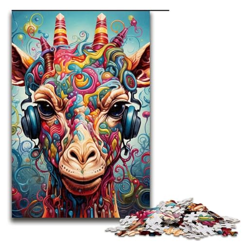 1000-teiliges Puzzle für Erwachsene. Kopfhörer-Giraffe-Puzzlespiel-Spielzeug ganze Familie (Größe 50 x 75 cm) von WGLINGX