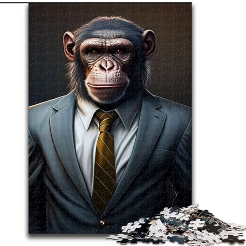 1000-teiliges Puzzle im Affenanzug, Tier-Puzzle aus Holz für Erwachsene, Kunstwerk-Dekor, Intelligenzspielzeug für Familien-Indoor-Spiele (Größe 26x38cm) von WGLINGX