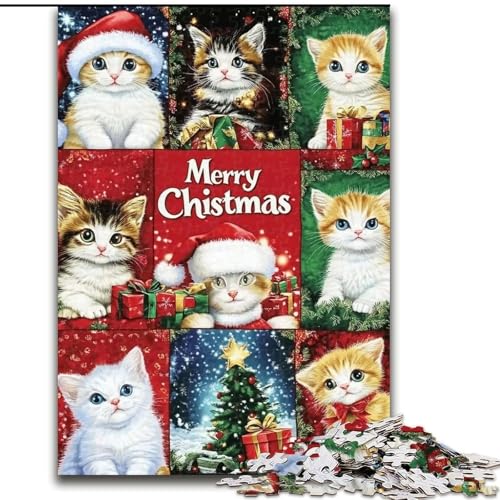 1000-teiliges Puzzle im Weihnachtsstil, Katzen-Puzzle, 1000 Teile für Erwachsene, anspruchsvolles DIY-Denkspiel, interaktives Familienspiel (Größe 26x38cm) von WGLINGX