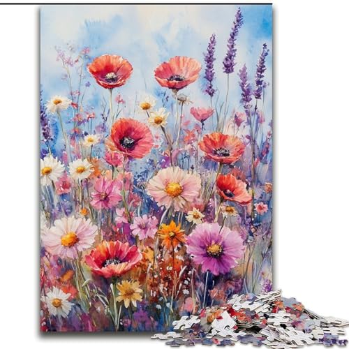 1000-teiliges Puzzle mit Aquarellblumen, Puzzle für Erwachsene, anspruchsvolles DIY-Denkspiel, interaktives Familienspiel (Größe 26x38cm) von WGLINGX