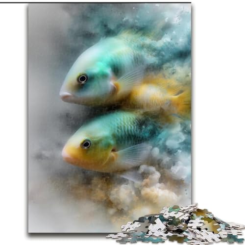 1000-teiliges Puzzle mit Aquarellfischen, 1000-teiliges Puzzle, Heimdekoration, Familienspaß, ab 14 Jahren (Größe 50x75cm) von WGLINGX