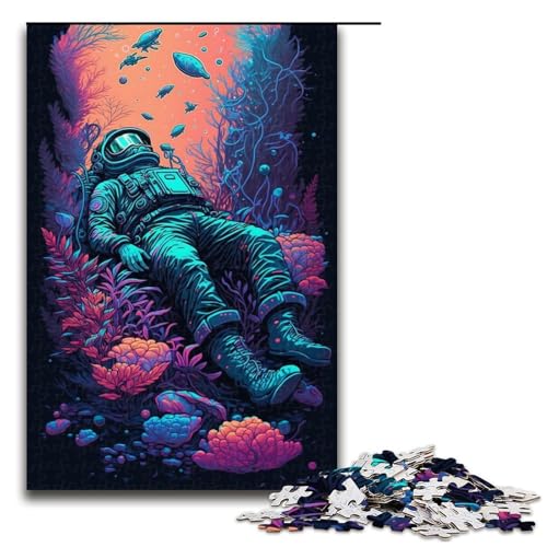 1000-teiliges Puzzle mit Astronautenmotiv, Holzpuzzle, pädagogisches Spielzeug zum Stressabbau, 50 x 75 cm von WGLINGX