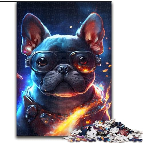 1000-teiliges Puzzle mit Brille, Französische Bulldogge, Puzzle 1000 Teile für Erwachsene, interaktives Familienspiel, Gehirn-Herausforderungsgeschenk (Größe 26x38cm) von WGLINGX