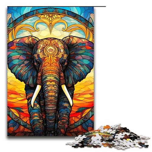 1000-teiliges Puzzle mit Buntglas-Hirsch-Puzzle für Erwachsene, Holzpuzzle, Lernspielzeug, Familienspiele, 19,69 x 29,53 Zoll von WGLINGX