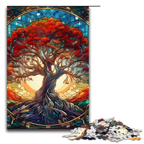 1000-teiliges Puzzle mit Buntglasbaum für Erwachsene, Holzpuzzle, Familiendekoration, 50 x 75 cm 1000-teiliges Puzzle mit Buntglasbaum für Erwachsene, Holzpuzzle, Familiendekoration, 50 x 75 cm von WGLINGX
