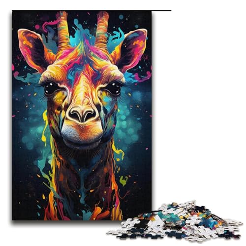 1000-teiliges Puzzle mit Giraffenmotiv, zum Ausmalen, für Erwachsene, mit passendem Poster und Quizblatt (Größe 38 x 26 cm) von WGLINGX