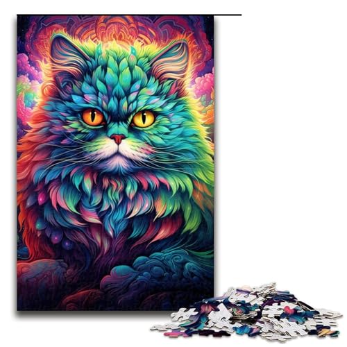 1000-teiliges Puzzle mit Katzengesicht, Holzpuzzle, Heimdekoration (Größe 50 x 75 cm) von WGLINGX