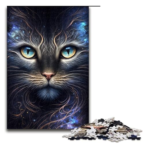 1000-teiliges Puzzle mit Katzengesicht, Holzpuzzle, Heimdekoration (Größe 50 x 75 cm) von WGLINGX