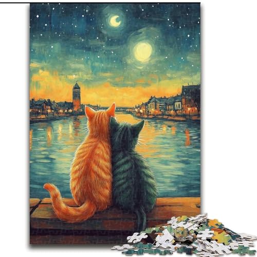 1000-teiliges Puzzle mit Katzenpaar, 1000 Teile für Erwachsene, anspruchsvolles Denkspiel für Teenager, perfekt als Heimdekoration oder Geschenk (Größe 26x38cm) von WGLINGX