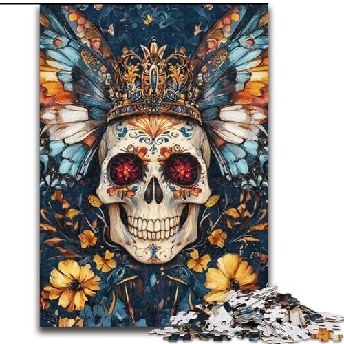 1000-teiliges Puzzle mit Totenkopf und Schmetterling, 1000 Teile Puzzle für Erwachsene, Geschenkidee für die Feiertage, humorvolles Kunstwerk, detailliertes Kunstwerk (Größe 26x38cm) von WGLINGX
